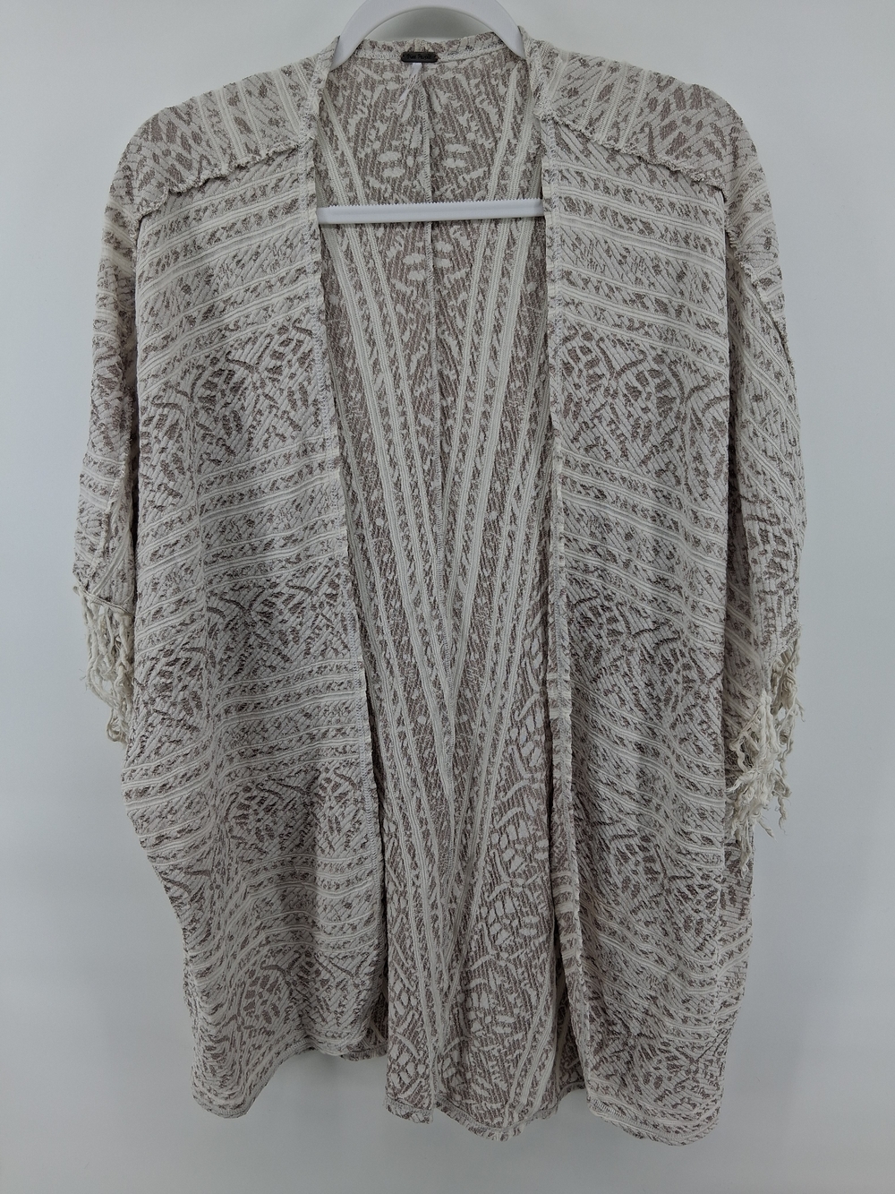 Free People Cream and Taupe Open Knit Draped Cardigan